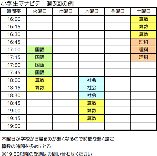 マナビテ時間割例