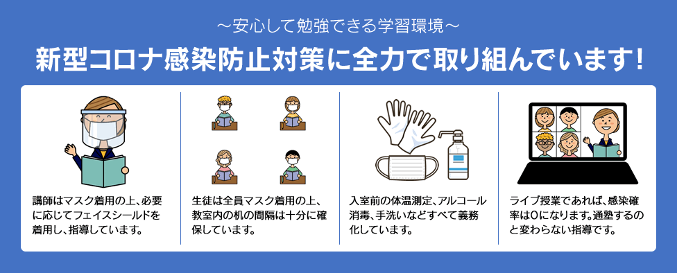 ～安心して勉強できる学習環境～新型コロナ感染防止対策に全力で取り組んでいます！