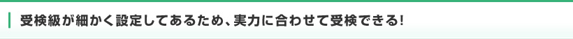 受検級が細かく設定してあるため、実力に合わせて受検できる！