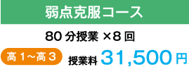 弱点克服コース 80分授業×8回 高1〜高3 授業料 31,500円