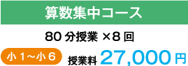 算数集中コース 80分授業×8回 小1〜小6 授業料 27,000円