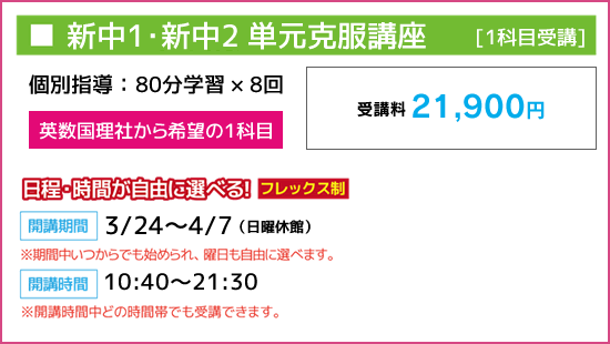 新中1・新中2 単元克服講座