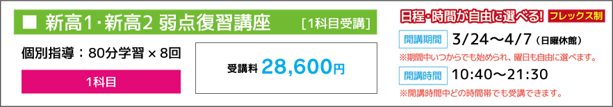 新高1・新高2 弱点復習講座