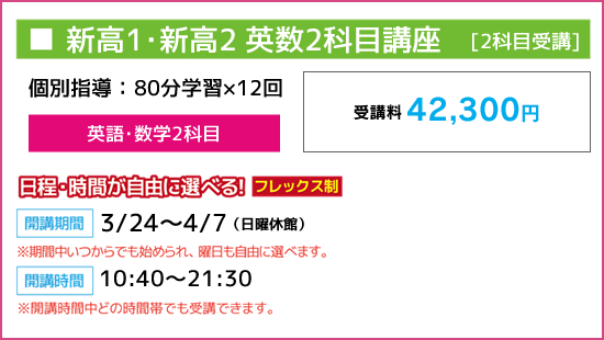 新高1・新高2 英数2科目講座