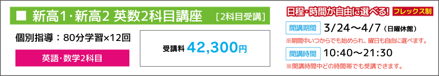 新高1・新高2 英数2科目講座