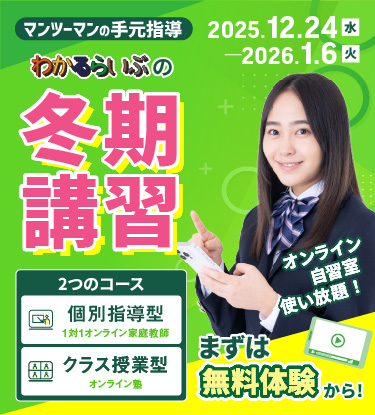 マンツーマンの手元指導 わかるらいぶの冬期講習 選べるコース 1対1 個別指導型オンライン家庭教師 クラス授業型オンライン塾 オンライン自習室使い放題 まずは無料体験から